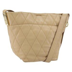 Authentic GIVENCHY Shoulder Bag Leather Beige Gold